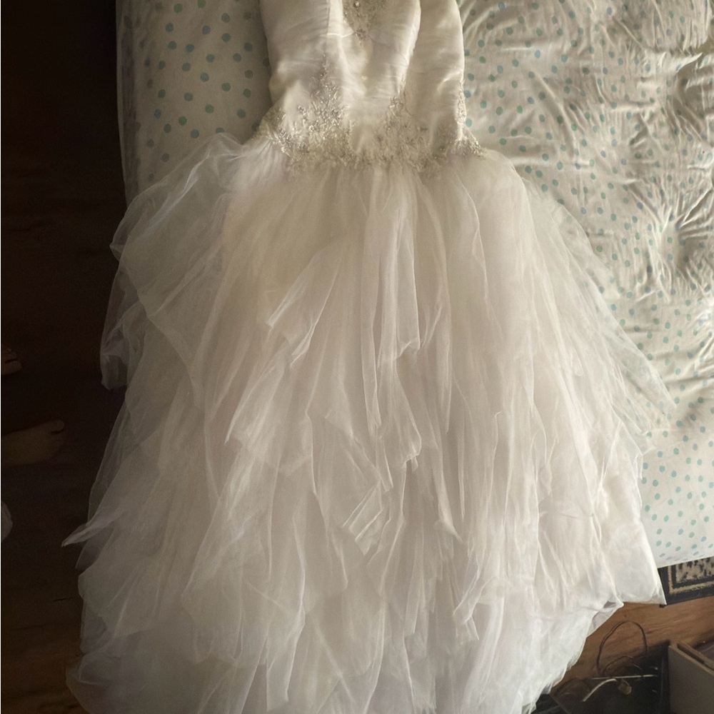 David's Bridal Ivory JEWEL Satin Label Bridal Dress